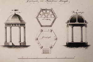 Jöndlův návrh zahradního pavilonu (besídky) u kačinského kanálu, počátek 19. století