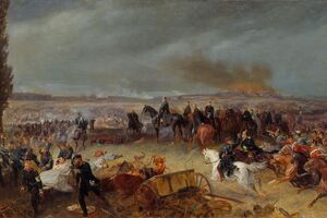Válečný výjev z bitvy u Hradce Králové v r. 1866